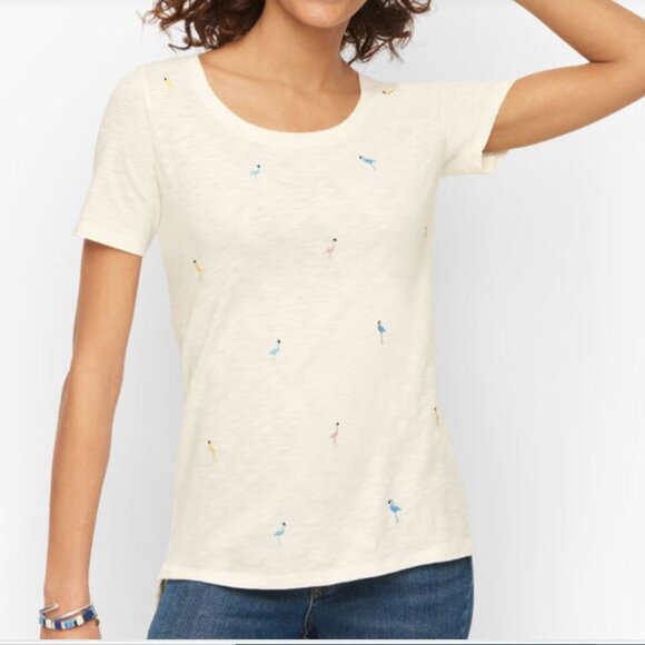 NWT Talbots Flamingo Embroidered Scoop Neck Tee Size - Picture 2 of 8